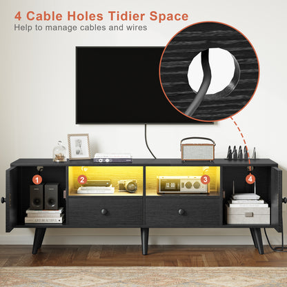 WOWLIVE 59"&70" LED Wood TV Stand with Power Outlets,  Modern Entertainment Center for TVs