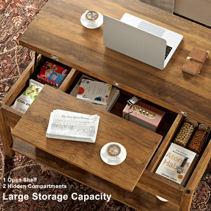 WOWLIVE Lift Top Coffee Table,  4-in-1 Multi-Function and Large Coffee Table with Storage