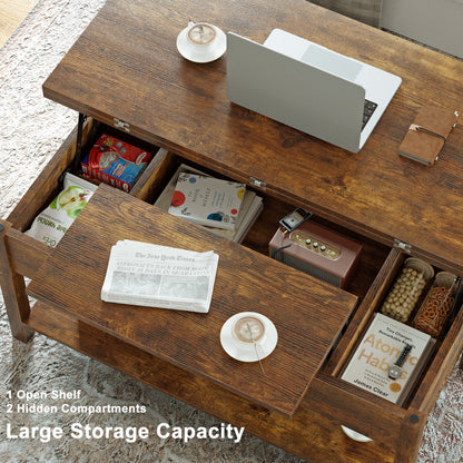 WOWLIVE Lift Top Coffee Table,  4-in-1 Multi-Function and Large Coffee Table with Storage