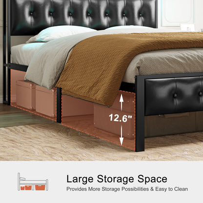 WOWLIVE Bed Frame with Storage Headboard,  Metal Platform Bed Frame,  Storage Bed with Charging Station and LED Light