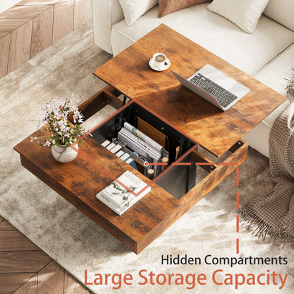 WOWLIVE Lift Top Coffee Table With Hidden Storage & LED light Strip