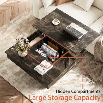 WOWLIVE Lift Top Coffee Table With Hidden Storage & LED light Strip