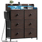 WOWLIVE Dresser for Bedroom with Charging Station and LED Lights, 6 Drawers Dresser TV Stand with Wooden Top, Tall Fabric Chest of Drawer with Sturdy Frame for Closet