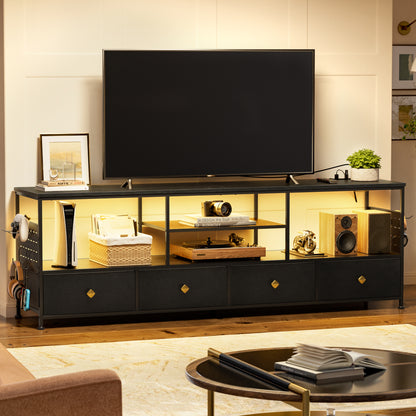 WOWLIVE TV Stand for TVs up to 70", Large LED Media Console with Charging Station
