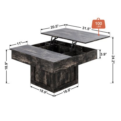 WOWLIVE Lift Top Coffee Table With Hidden Storage & LED light Strip