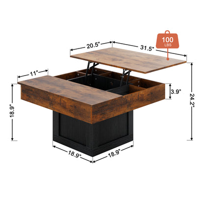 WOWLIVE Lift Top Coffee Table With Hidden Storage & LED light Strip