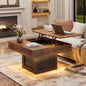 WOWLIVE Lift Top Coffee Table With Hidden Storage & LED light Strip