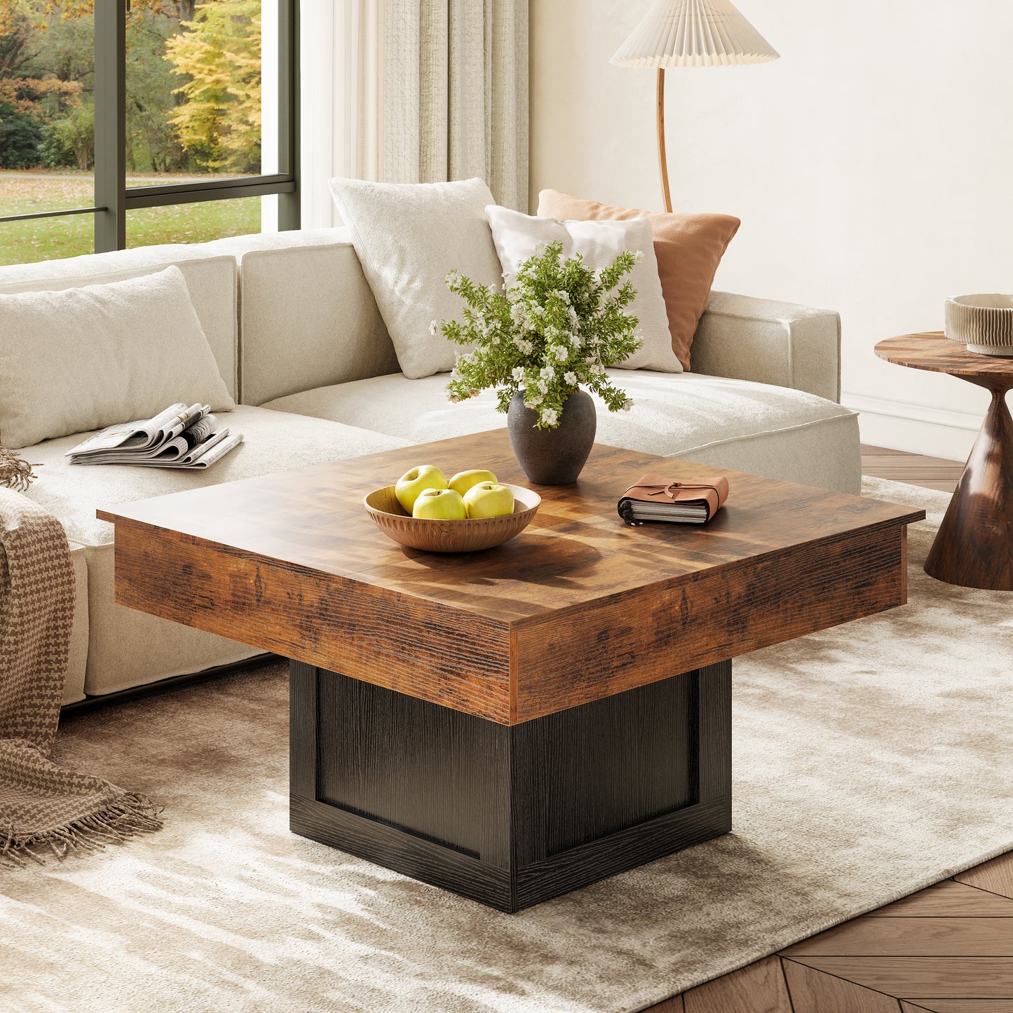 WOWLIVE Lift Top Coffee Table With Hidden Storage & LED light Strip