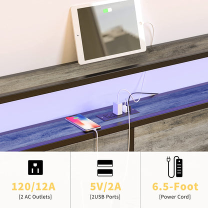 WOWLIVE Bed Frame with 4 Drawers,  Modern bed with LED Light and Charging Station,  Storage Headboard,  No Spring Box Needed