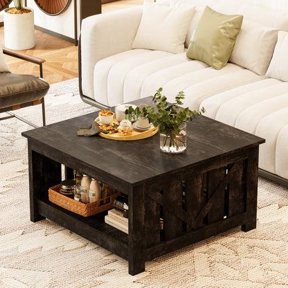 WOWLIVE Lift Top Farmhouse Coffee Table with Storage, Wood Cocktail Table