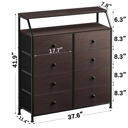 WOWLIVE 8 Drawer Dresser with 2-Tier Open Shelf, Double Chest of Drawer