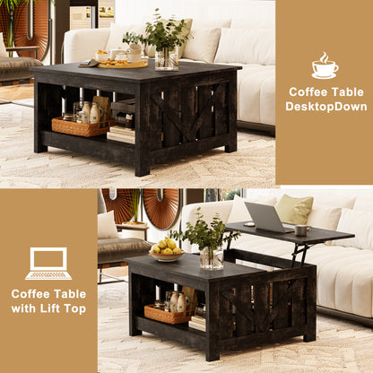 WOWLIVE Lift Top Farmhouse Coffee Table with Storage, Wood Cocktail Table