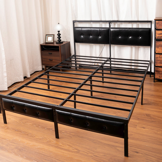 LA VII VANTA Modern Bed Frame with Charging Station