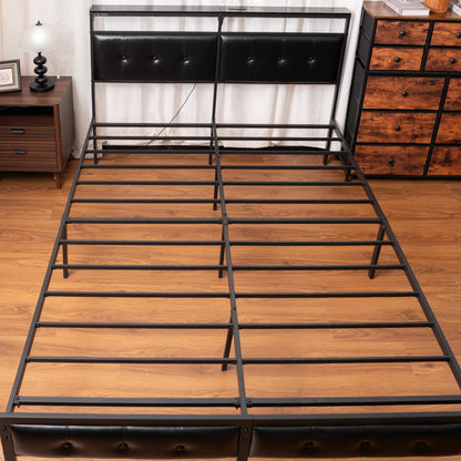 LA VII VANTA Modern Bed Frame with Charging Station
