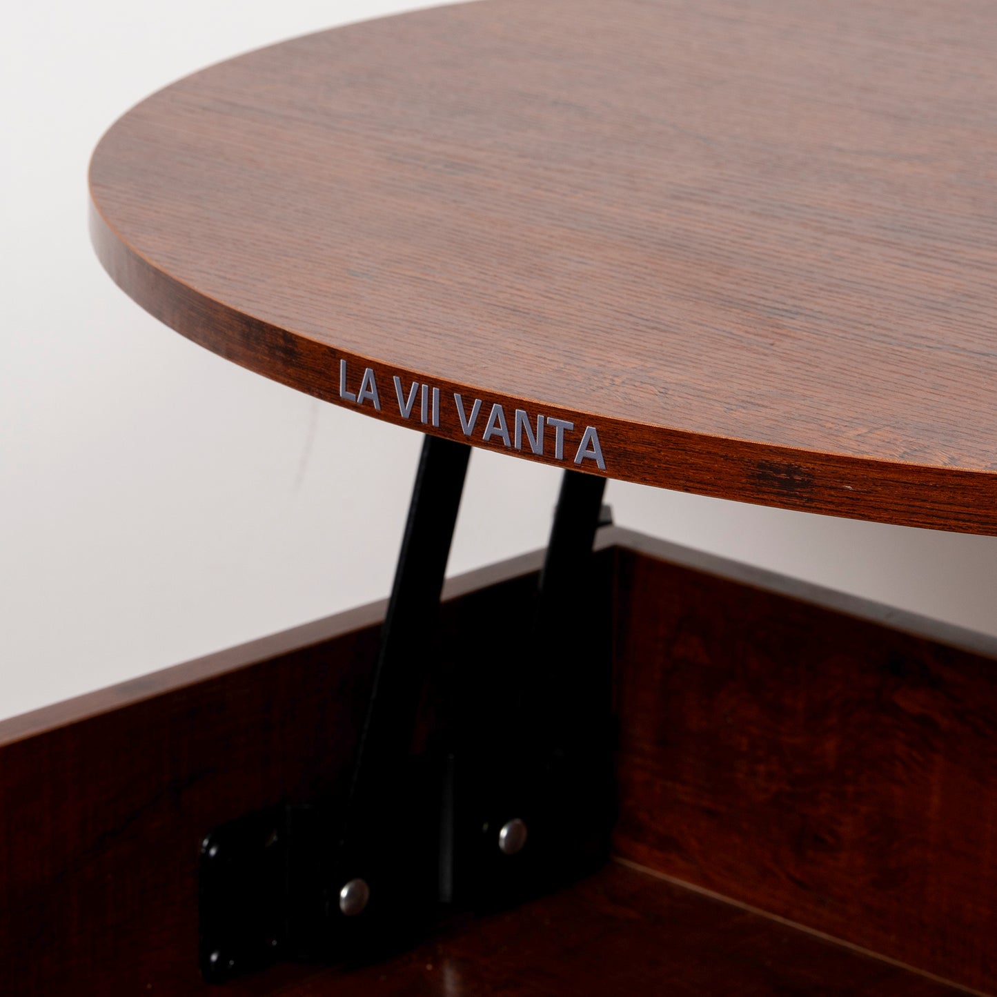 LA VII VANTA Lift-Top Wood Coffee Table,  Small Round Cocktail Table with Storage and Hidden Compartment for Living Room