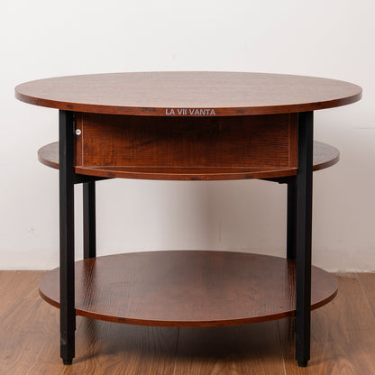 LA VII VANTA Lift-Top Wood Coffee Table,  Small Round Cocktail Table with Storage and Hidden Compartment for Living Room