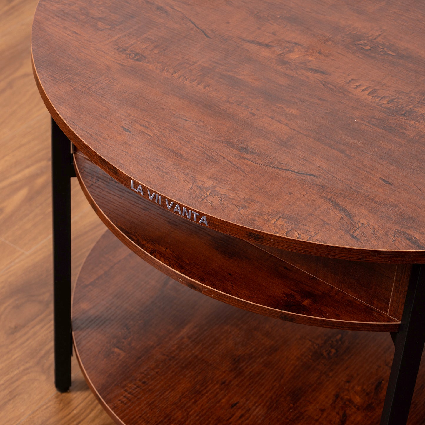LA VII VANTA Lift-Top Wood Coffee Table,  Small Round Cocktail Table with Storage and Hidden Compartment for Living Room