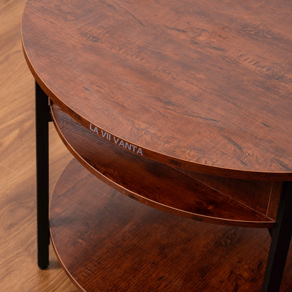 LA VII VANTA Lift-Top Wood Coffee Table,  Small Round Cocktail Table with Storage and Hidden Compartment for Living Room
