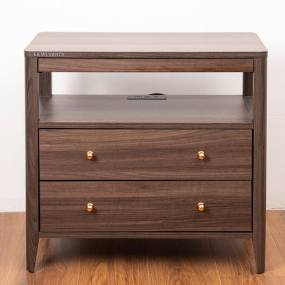 LA VII VANTA Modern Nightstand with 2 Drawers Wooden End Table with Charging Station