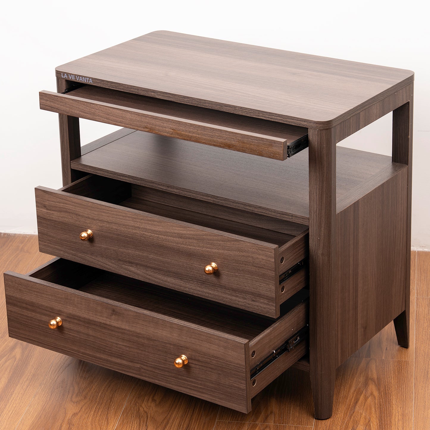 LA VII VANTA Modern Nightstand with 2 Drawers Wooden End Table with Charging Station