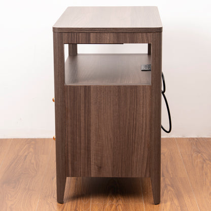 LA VII VANTA Modern Nightstand with 2 Drawers Wooden End Table with Charging Station