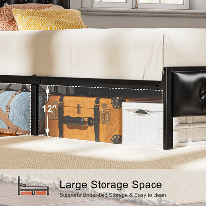 WOWLIVE Bed Frame with Storage Headboard,  Metal Platform Bed Frame,  Storage Bed with Charging Station and LED Light