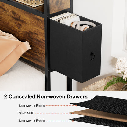 WOWLIVE Bed Frame with 2 Underbed Drawers & 2 Bedside Drawers,  Modern Bed with Charging Station & LED Light