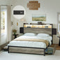 WOWLIVE Bed Frame with 2 Underbed Drawers & 2 Bedside Drawers,  Modern Bed with Charging Station & LED Light