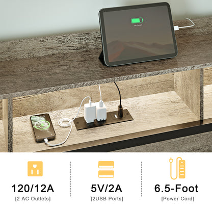 WOWLIVE Bed Frame with 2 Underbed Drawers & 2 Bedside Drawers,  Modern Bed with Charging Station & LED Light