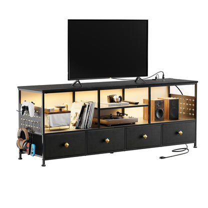 WOWLIVE TV Stand for TVs up to 70", Large LED Media Console with Charging Station