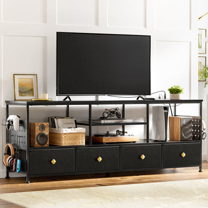 WOWLIVE TV Stand for TVs up to 70", Large LED Media Console with Charging Station