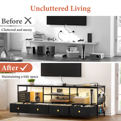 WOWLIVE TV Stand for TVs up to 70", Large LED Media Console with Charging Station