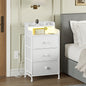 WOWLIVE Nightstand With 3 Drawers & 2-Tier Open Shelf, Bedside Table With LED& 2 USB Ports, Stable Metal Frame