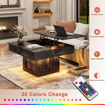 WOWLIVE Lift Top Coffee Table With Hidden Storage & LED light Strip